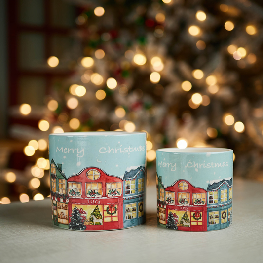 Merry Christmas Village Planter (Set of 2) -Ship Only