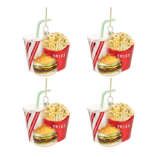 Burger/Fries/Drink Ornament (Set of 4) 4.5”H Glass -Ship Only