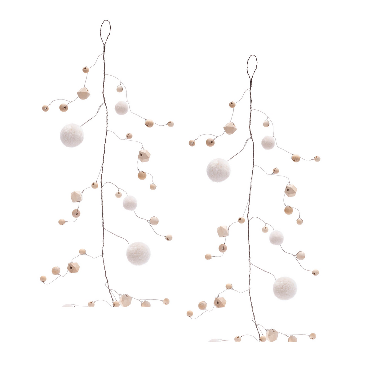 Wood Bead and Puff Ball Garland (Set of 2) -Ship Only