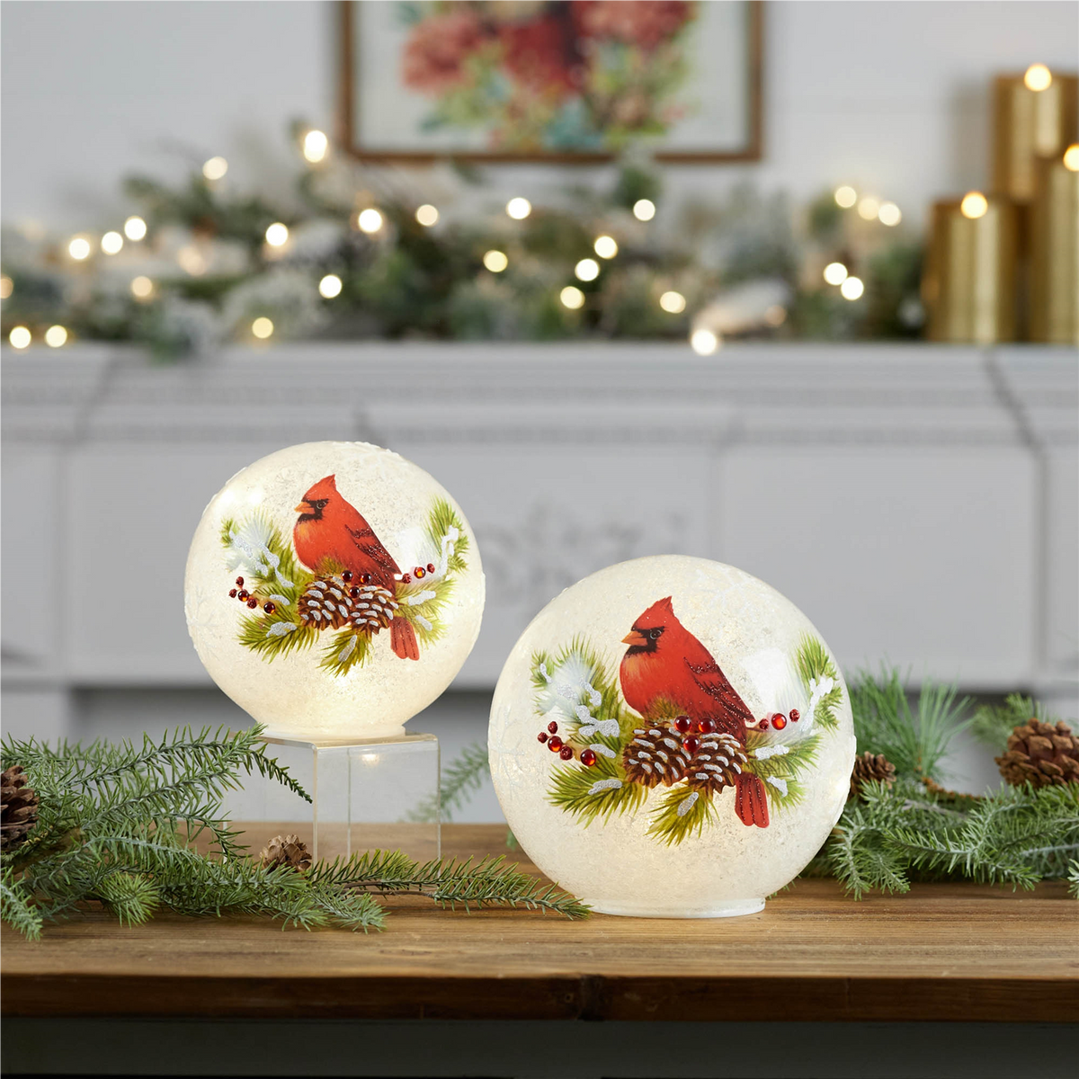 LED Cardinal Pine Globe (Set of 2)