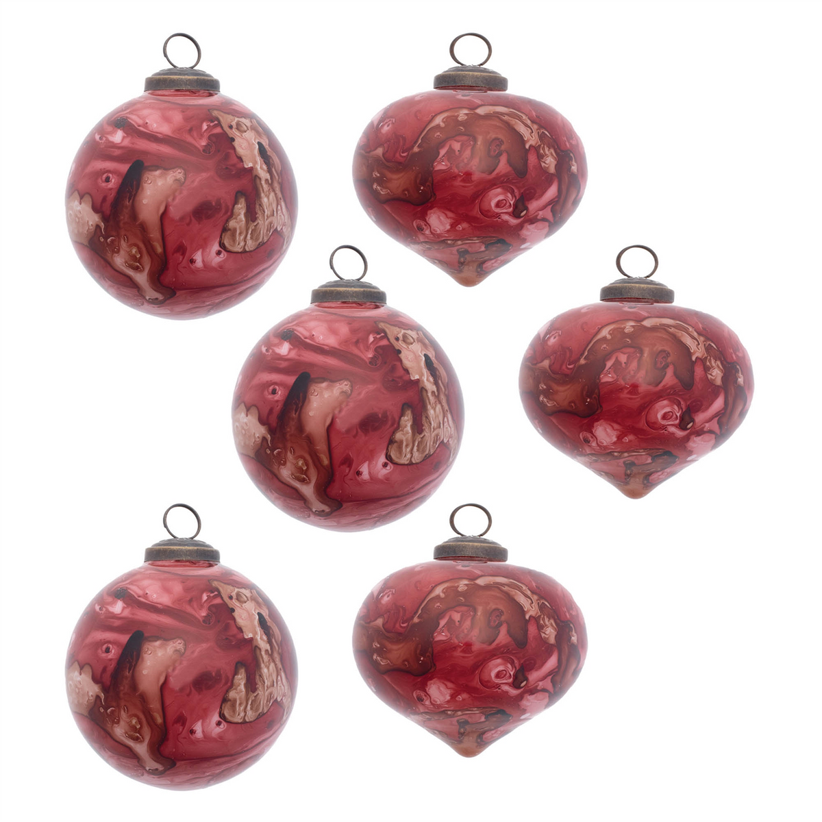 Ornament (Set of 6) 3"D , 4"H Glass -Ship Only