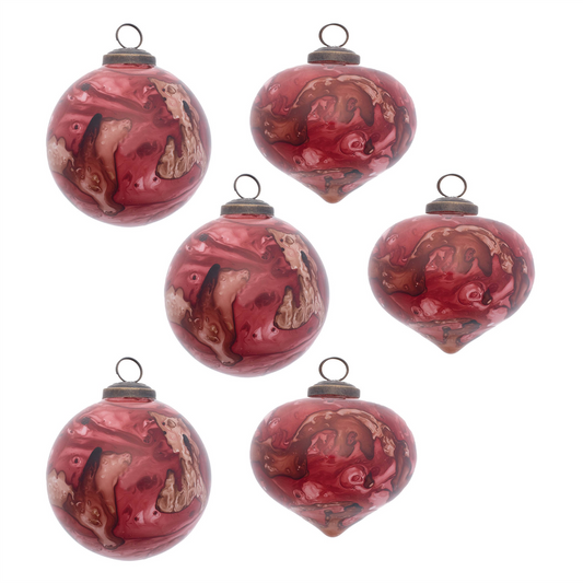 Ornament (Set of 6) 3"D , 4"H Glass -Ship Only