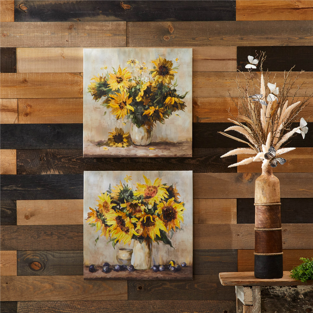 Sunflower Vase Canvas Wall Art 32"L (Set of 2) -Ship Only