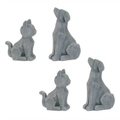 Modern Sitting Dog and Cat Figurine (Set of 4)