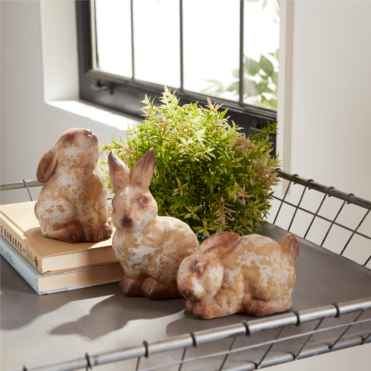 Weathered Terra Cotta Rabbit Garden Statue (Set of 6) -Ship Only