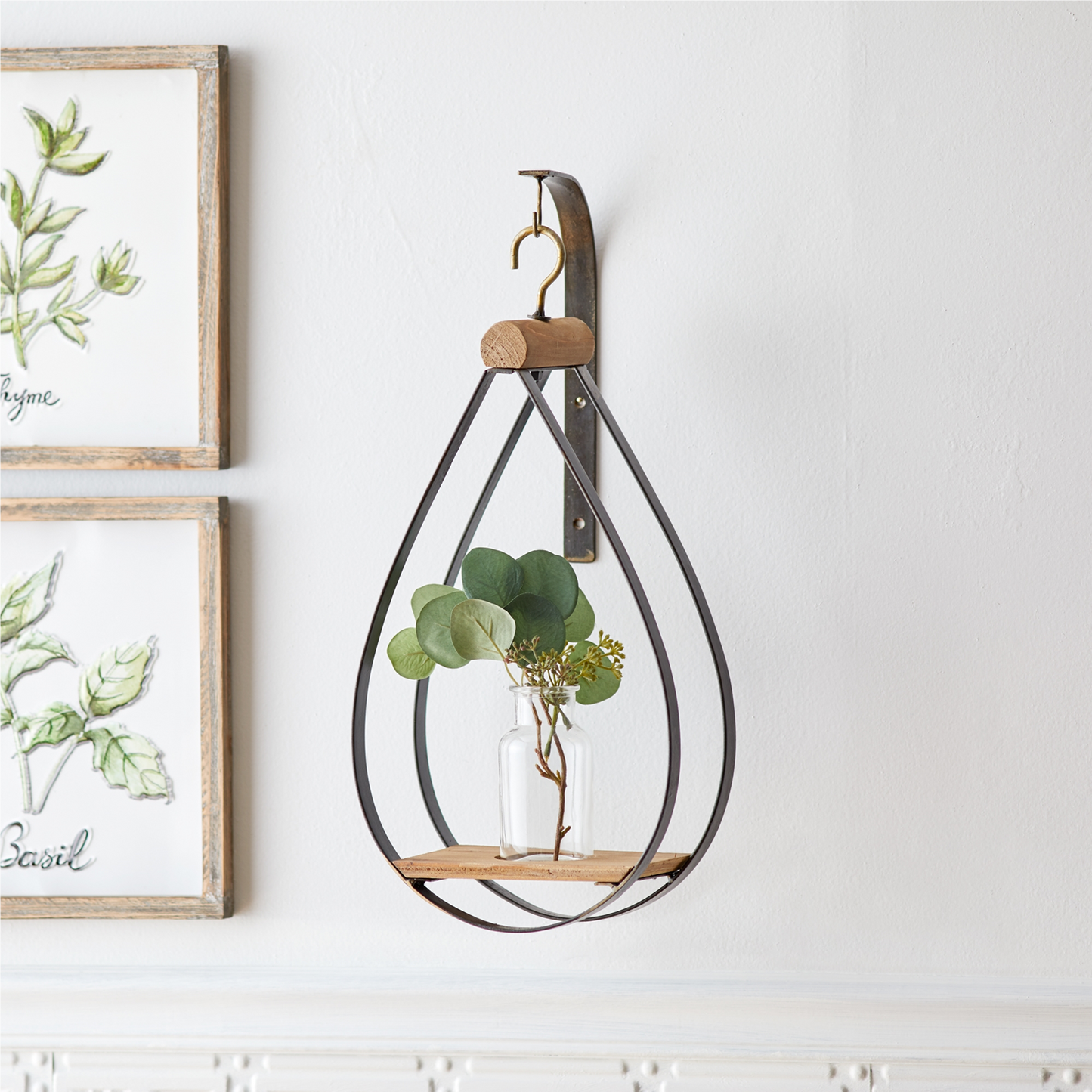 Hanging Bottle Vase in Teardrop Frame (Set of 2) -Ship Only