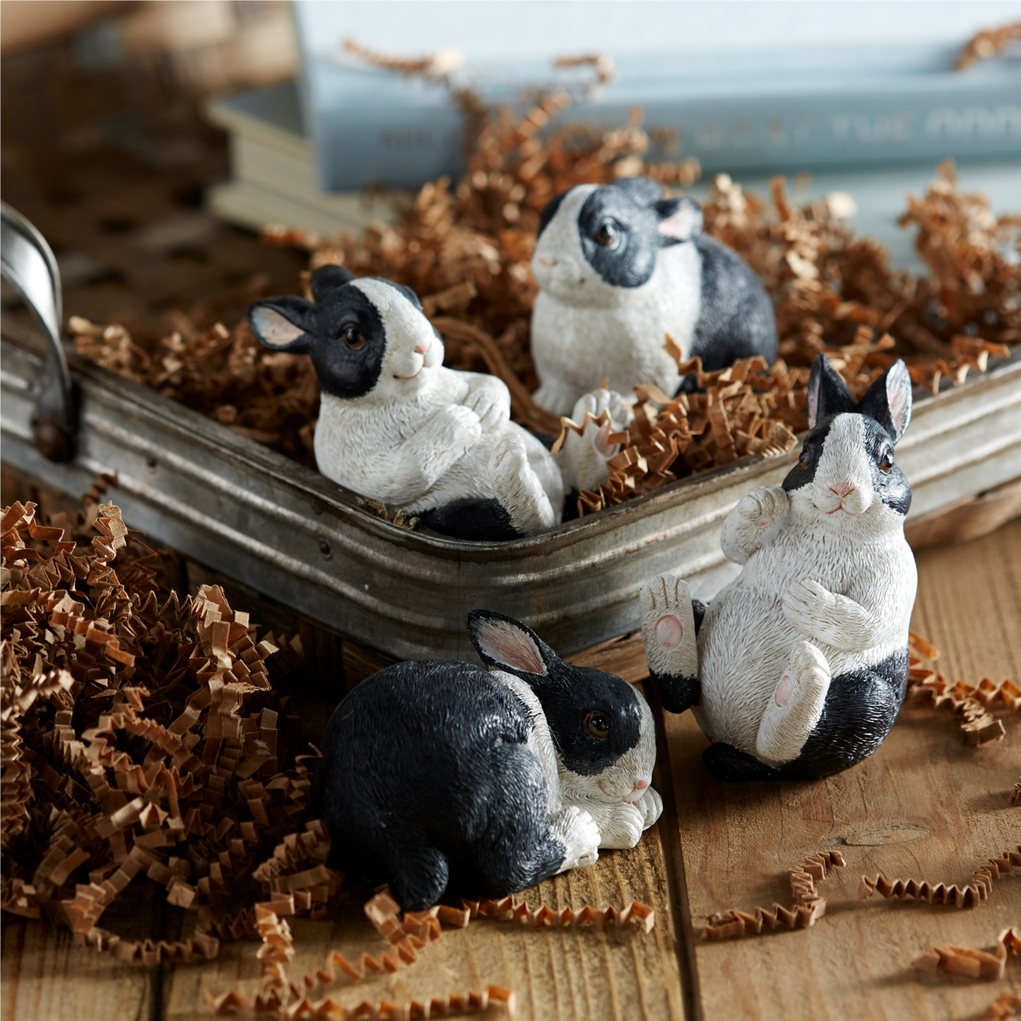 Black and White Playful Rabbit Figurine (Set of 16) -Ship Only