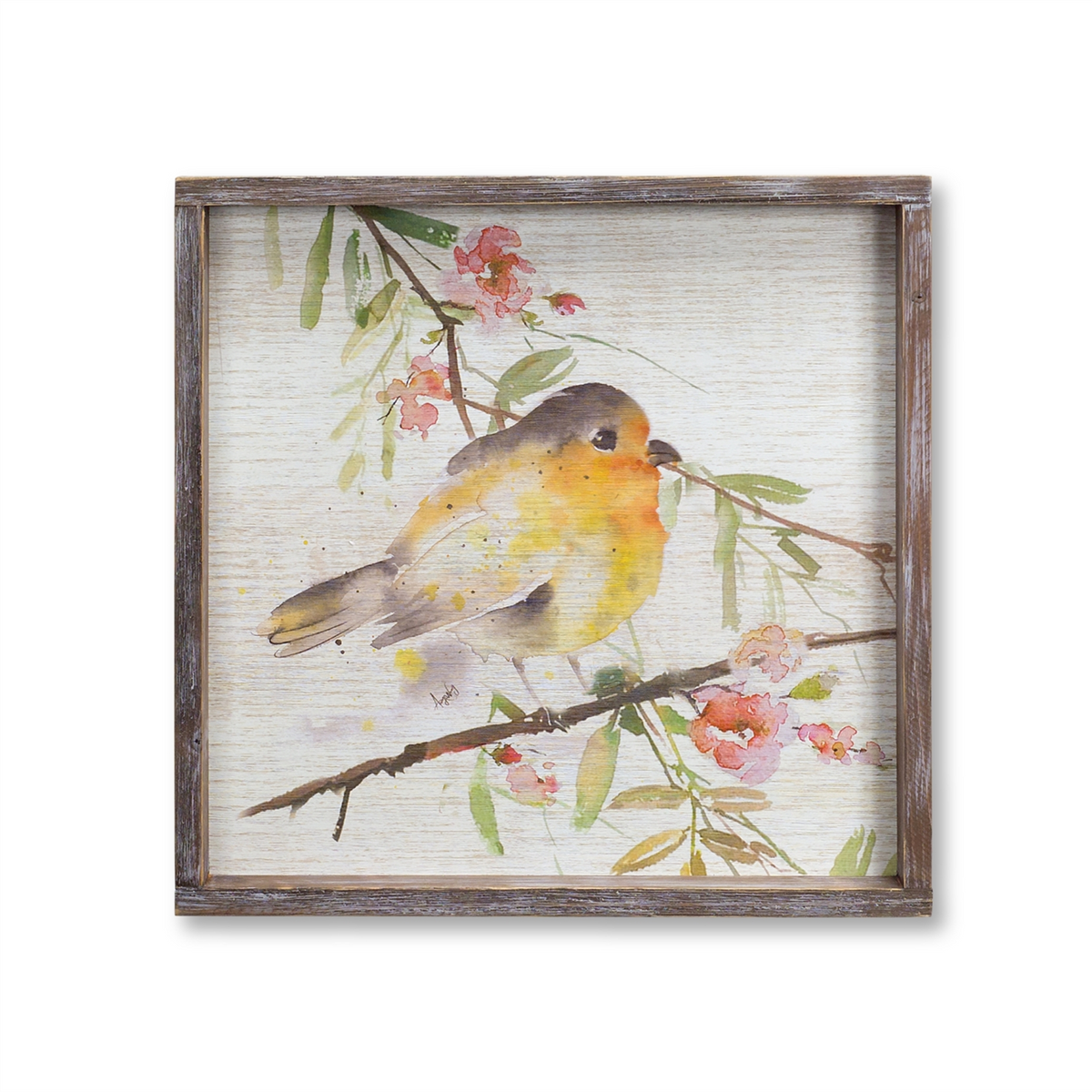 Wood Framed Watercolor Bird Plaque (Set of 2) -Ship Only