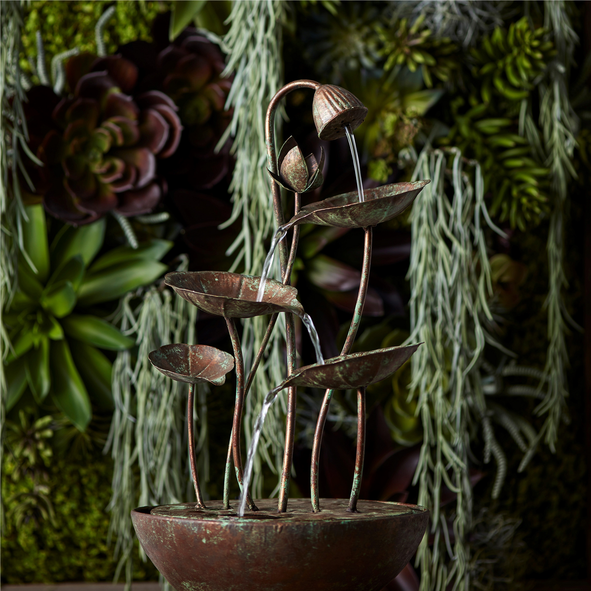 Rustic Metal Lotus Leaf Fountain 19.5"H -Ship Only