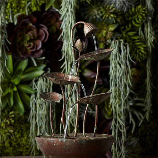 Rustic Metal Lotus Leaf Fountain 19.5"H -Ship Only