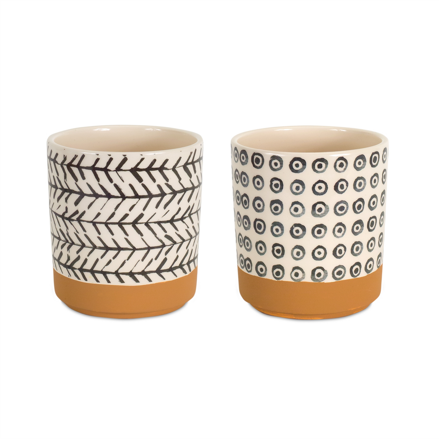Geometric Patterned Pot with Terra Cotta Accent (Set of 4) -Ship Only