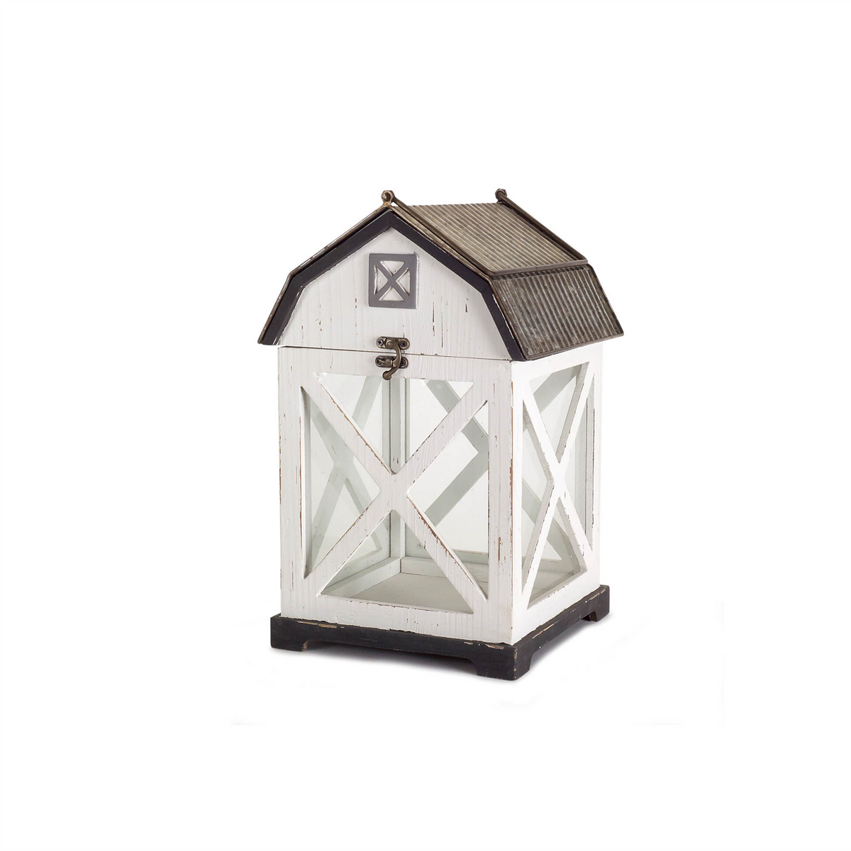 Distressed White Wood Barn Style Lantern (Set of 2) -Ship Only