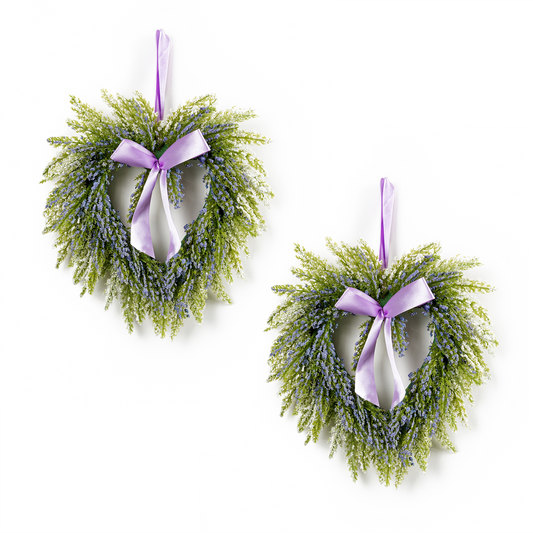 Lavender Heart Wreath (Set of 2) Twig/Plastic 10" -Ship Only