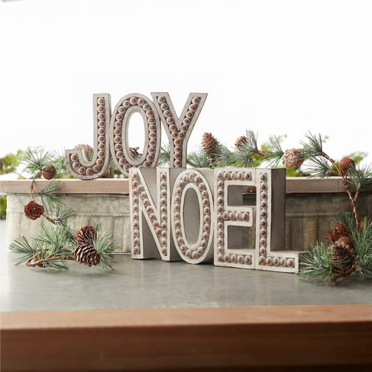 Beaded Wood Design Noel and Joy Sentiment (Set of 2) -Ship Only