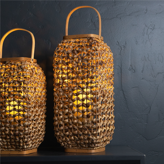 Lantern 20"H Wicker/Glass -Ship Only