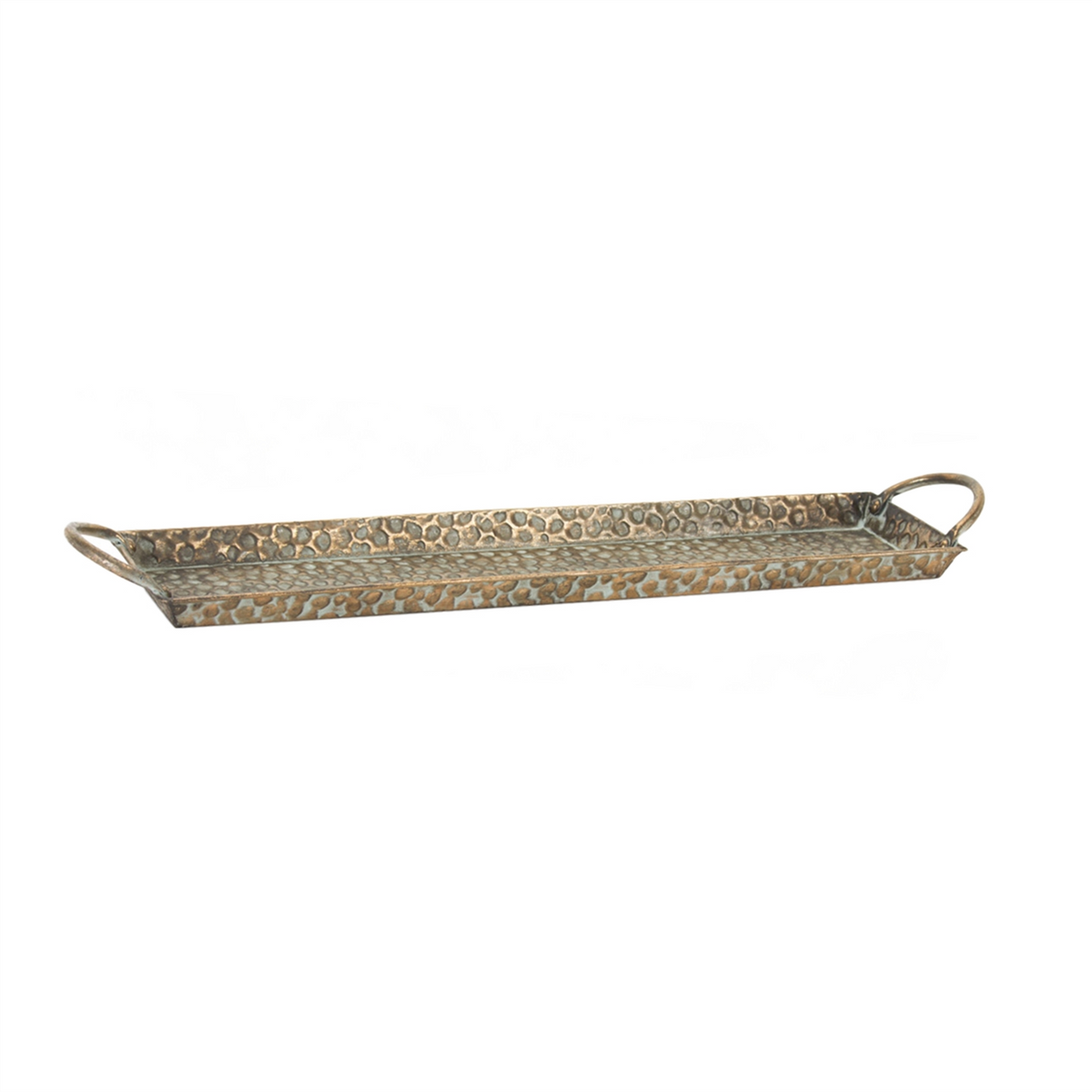 Hammered Metal Tray with Washed Finish and Handles (Set of 3) -Ship Only