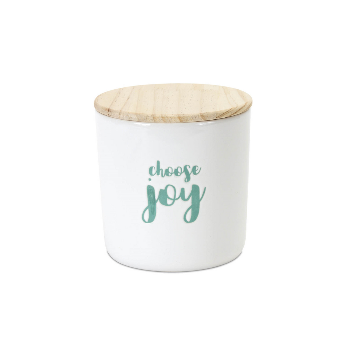 Stoneware Happy Sentiment Canister with Wood Lid (Set of 2) -Ship Only