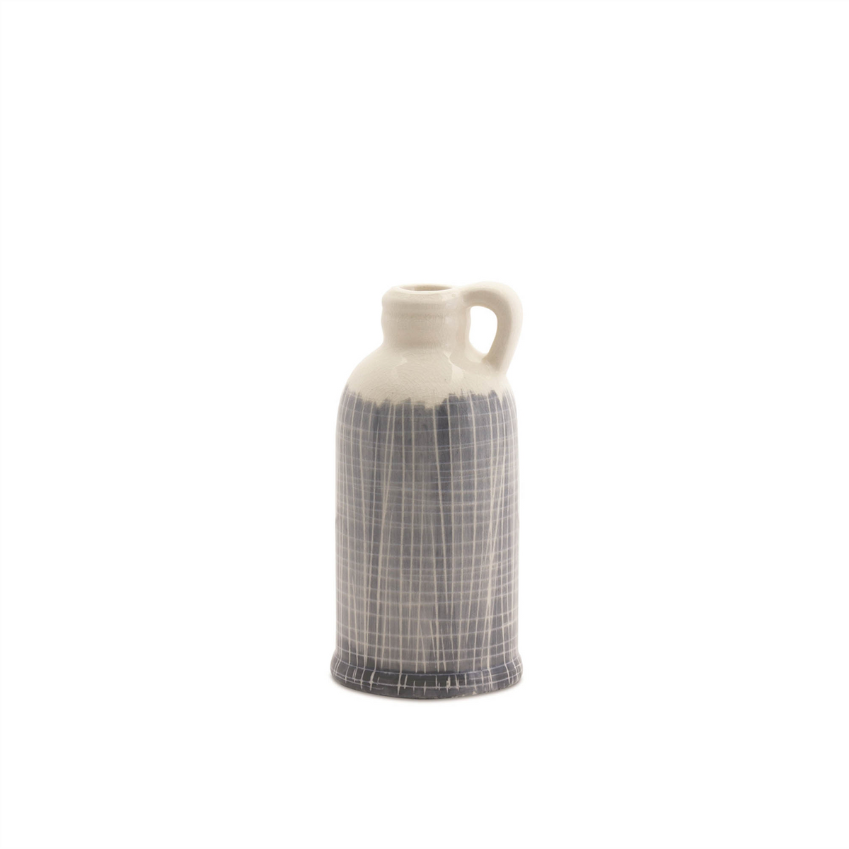Terra Cotta Jug Vase with Navy Criss Cross Pattern (Set of 3) -Ship Only