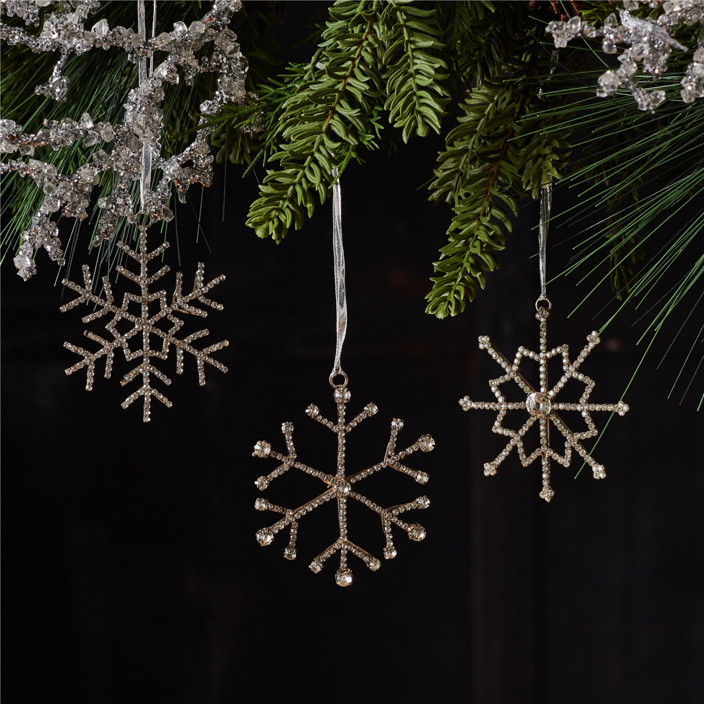 Jeweled Metal Snowflake with Ribbon Hanger (Set of 12) -Ship Only