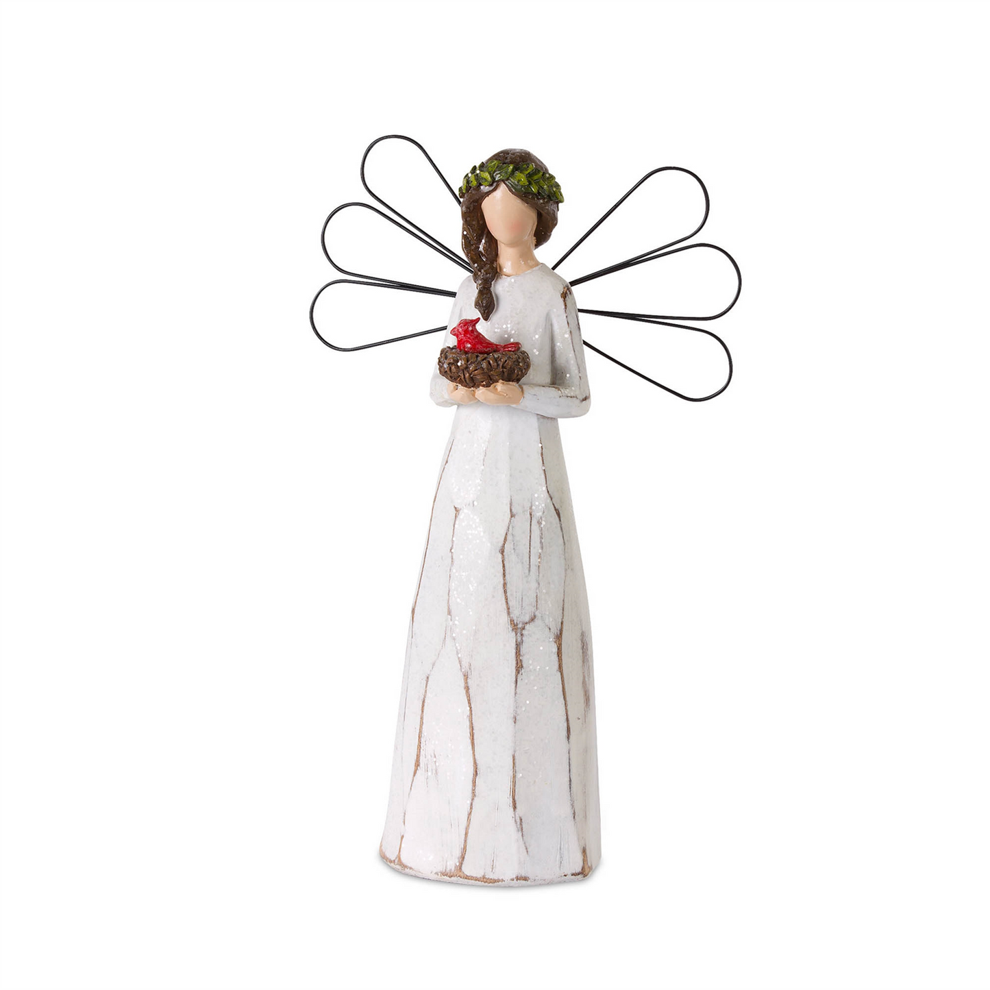 Frosted Winter Angel with Bird and Wreath Accent (Set of 2) -Ship Only