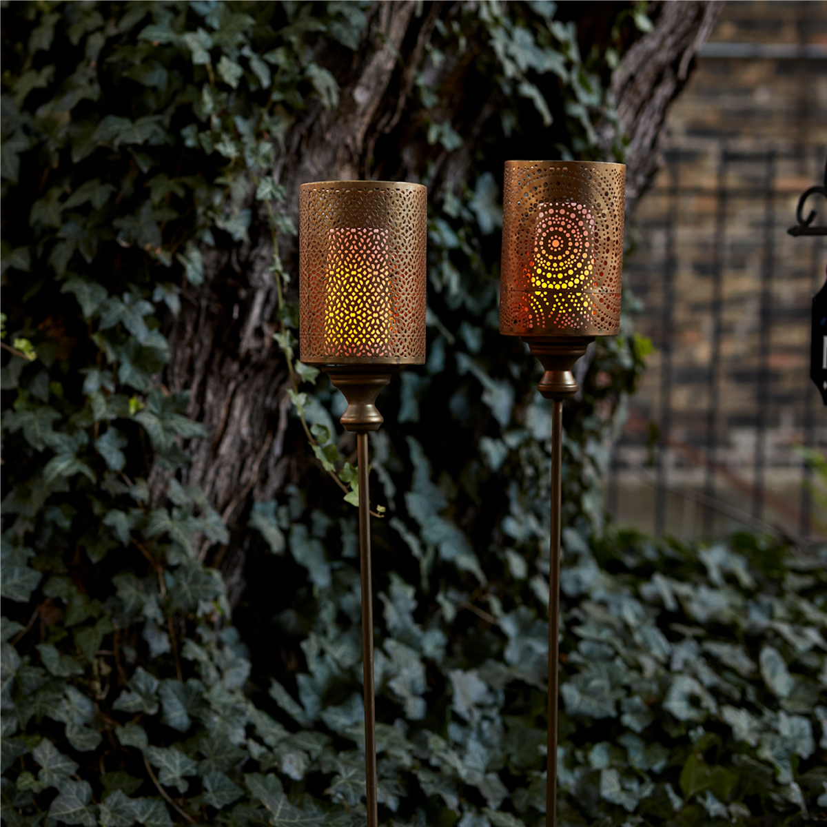 Gold Punched Metal Candle Holder Garden Stake (Set of 4) -Ship Only