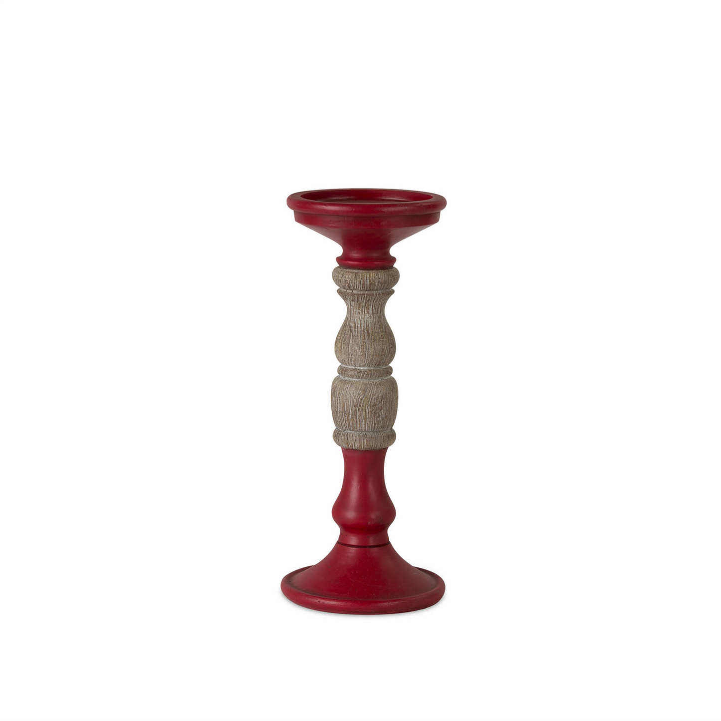 Red Candle Holder with Wood Accent (Set of 3) -Ship Only