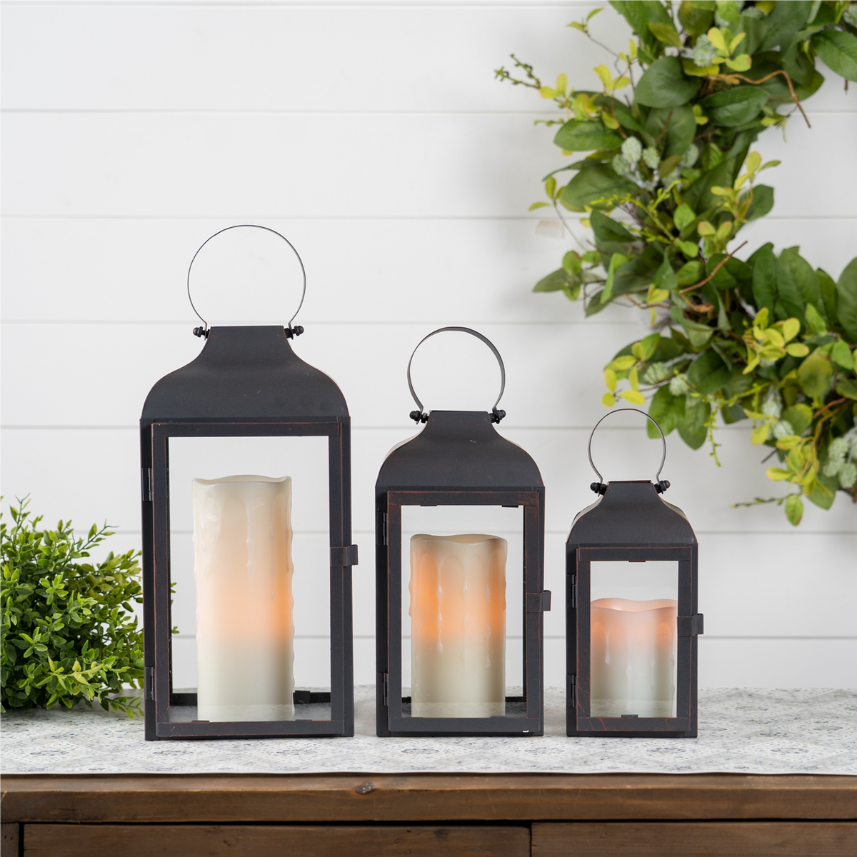 Modern Black Metal Lantern (Set of 3) -Ship Only