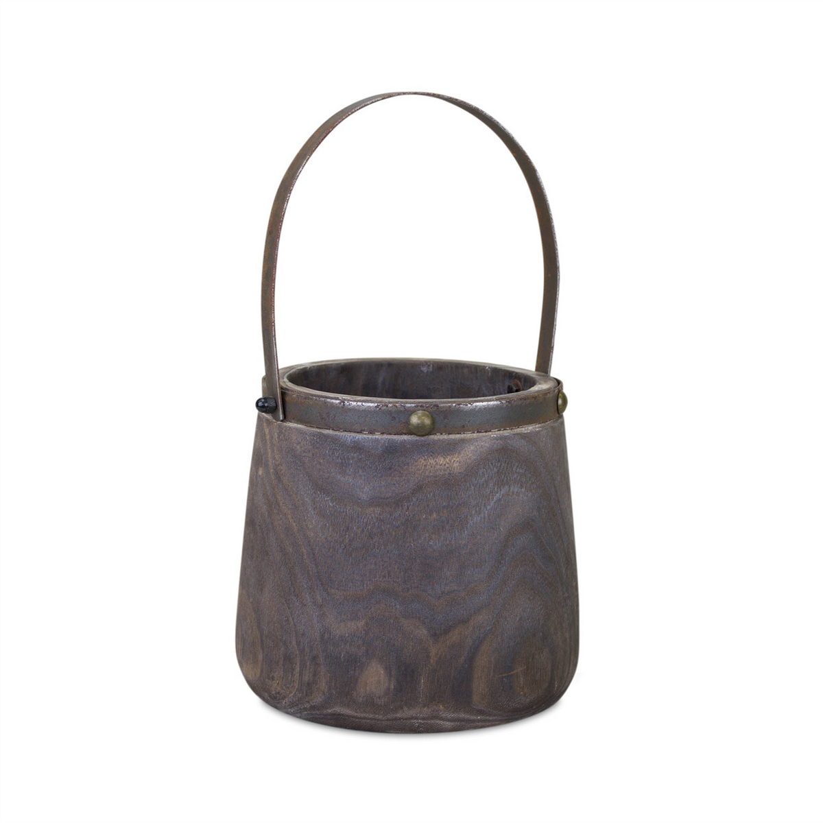 Natural Wooden Pail Planter with Metal Handle Accent (Set of 2) -Ship Only
