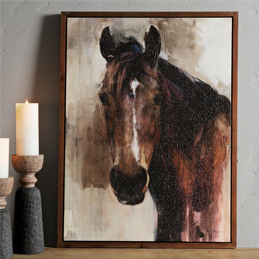 Wood Framed Horse Canvas Painting 31.5"H -Ship Only