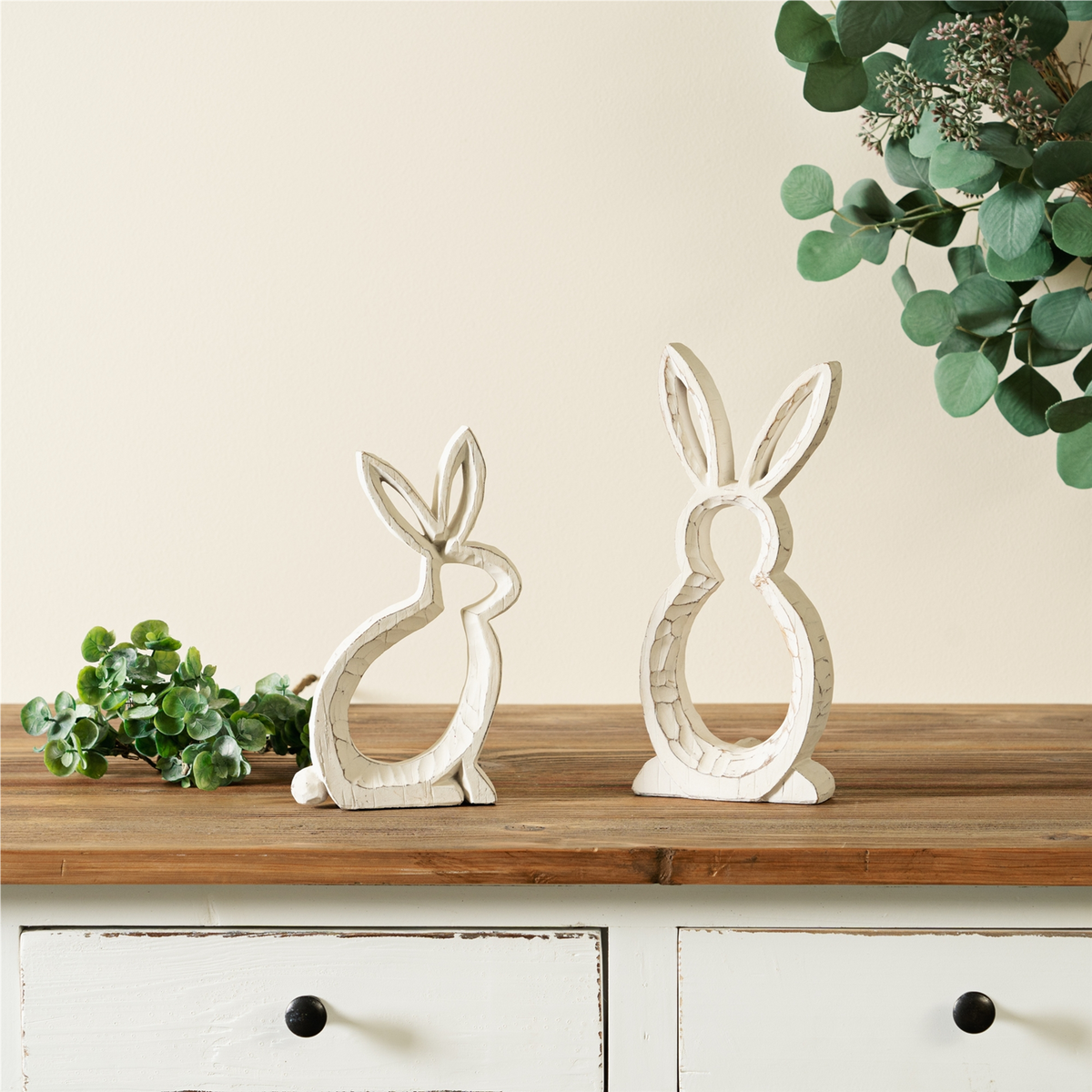 Carved Stone Bunny Outline Decor (Set of 2) -Ship Only