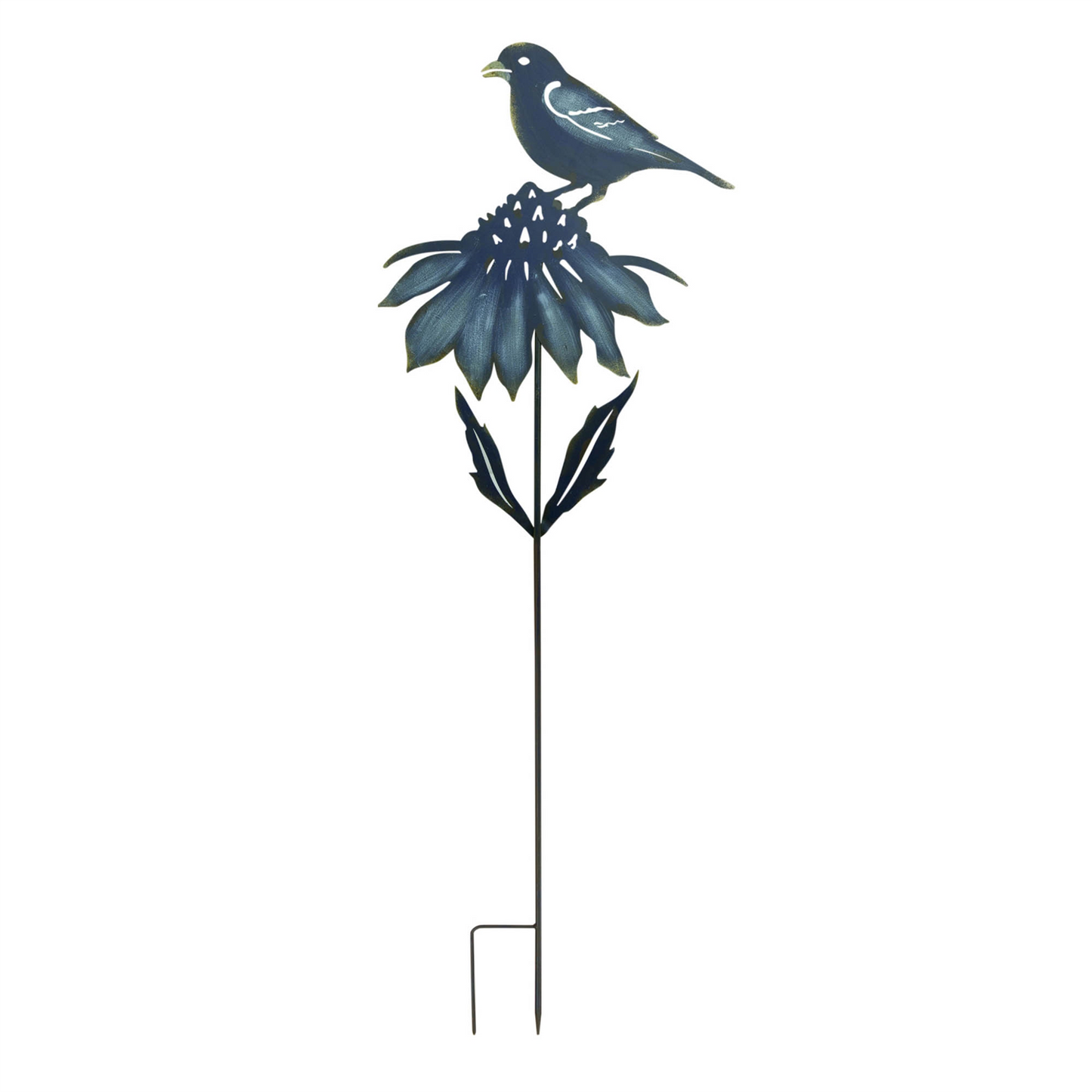 Iron Metal Cut Out Bird and Flower Garden Stake (Set of 2) -Ship Only