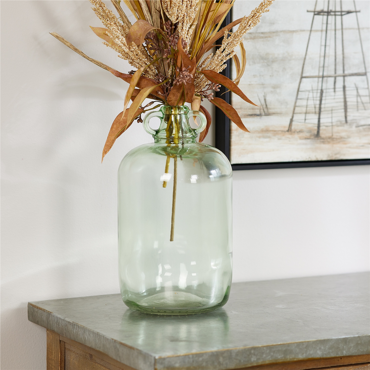 Sage Green Glass Jug Vase (Set of 2) -Ship Only