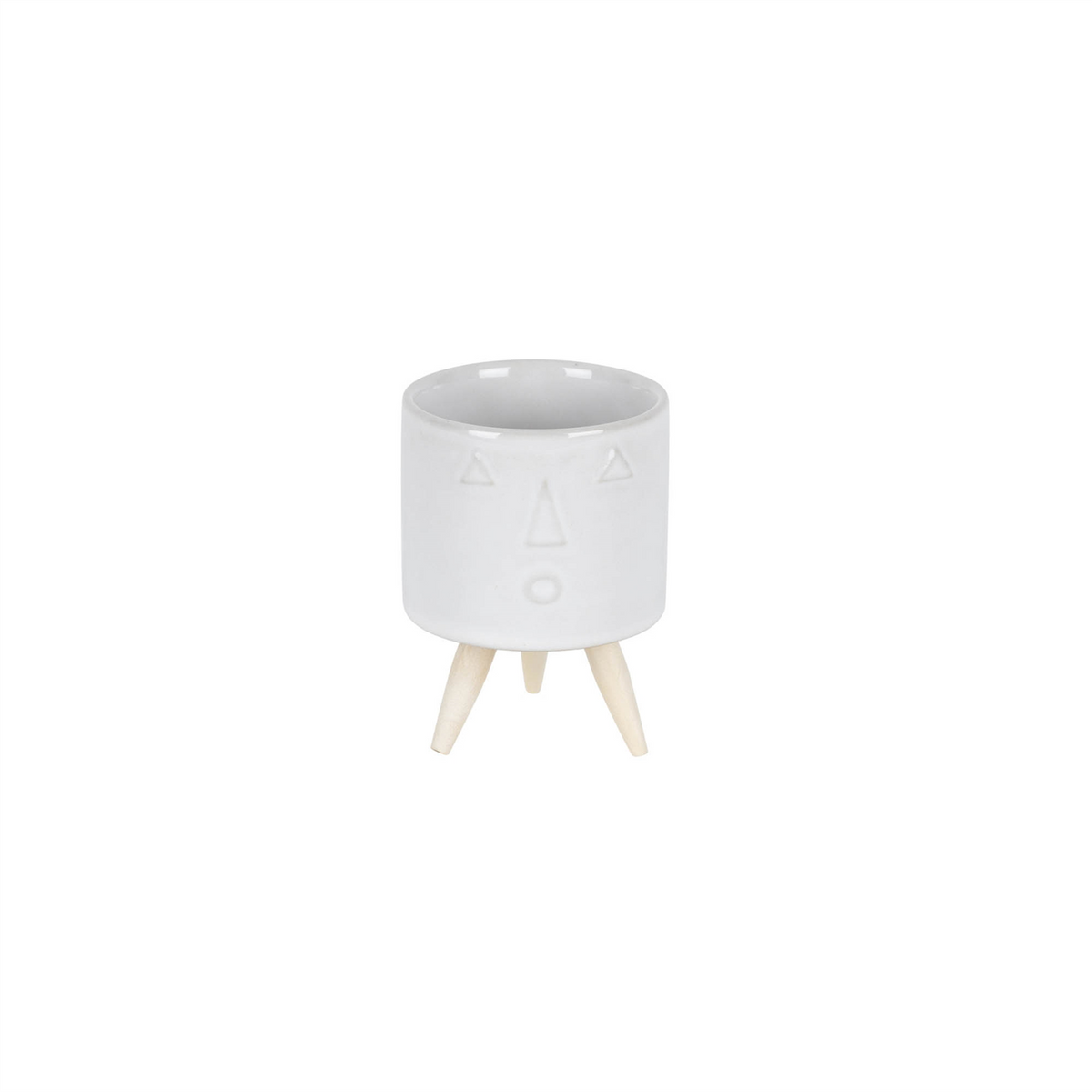 Porcelain Face Planter with Wooden Legs (Set of 3) -Ship Only