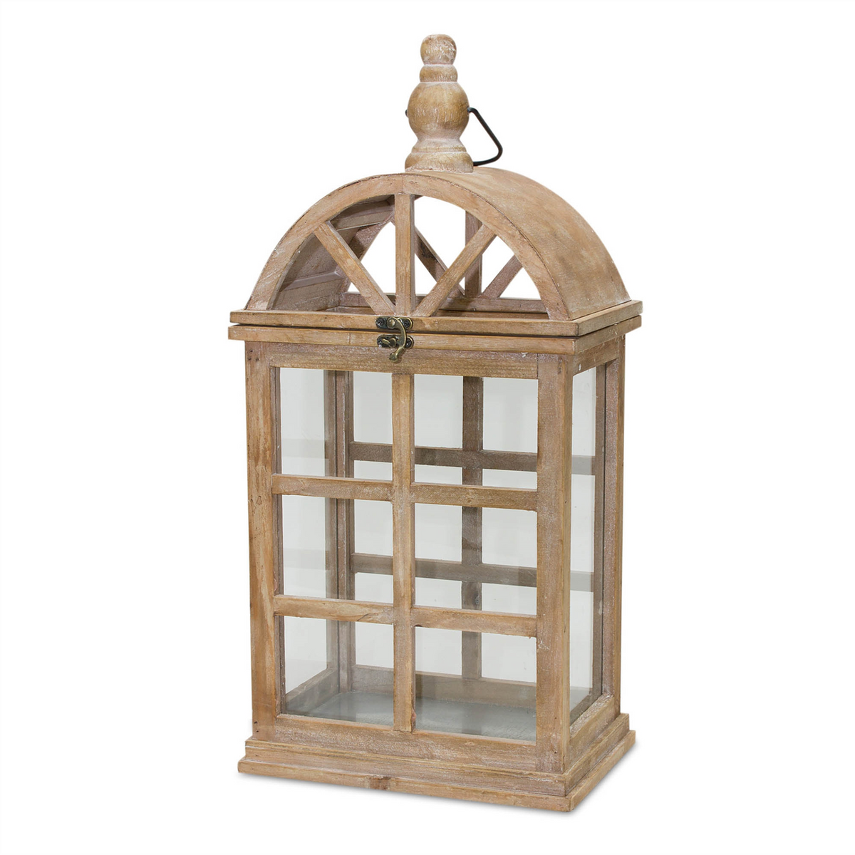 Natural Wooden Lantern with Curved Top (Set of 2) -Ship Only
