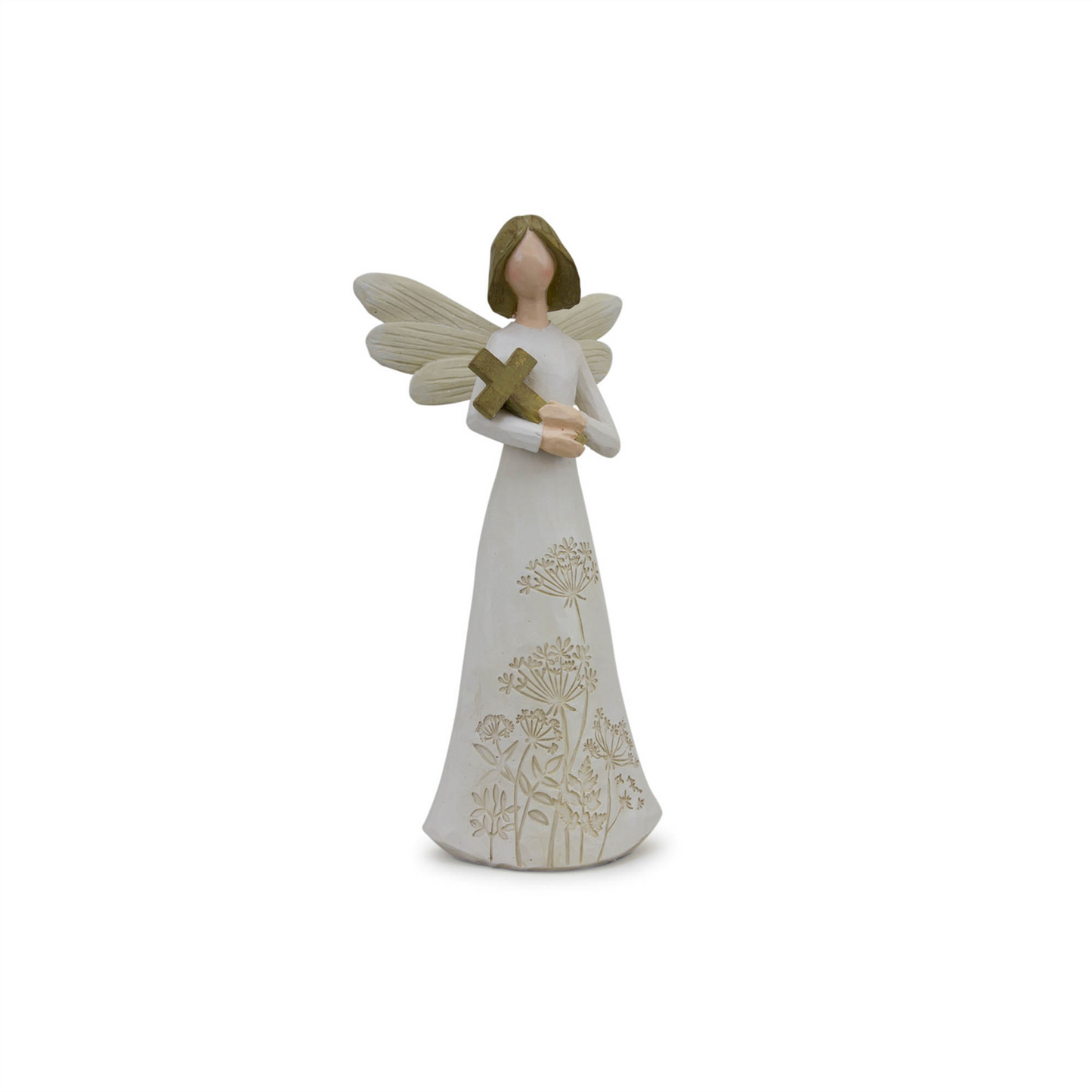 Beige Floral Etched Angel Figurine (Set of 3) -Ship Only