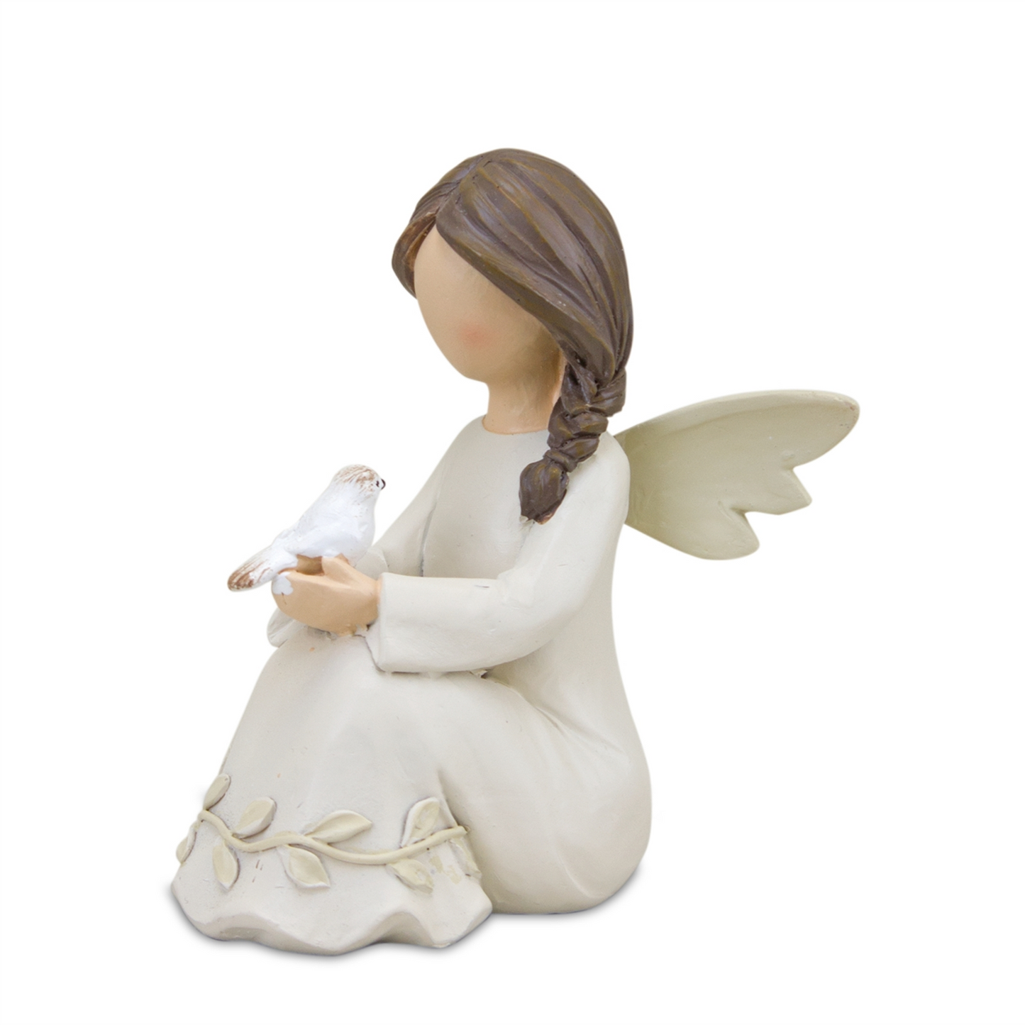 Beige Angel Figurine with Raised Floral Accent (Set of 2) -Ship Only