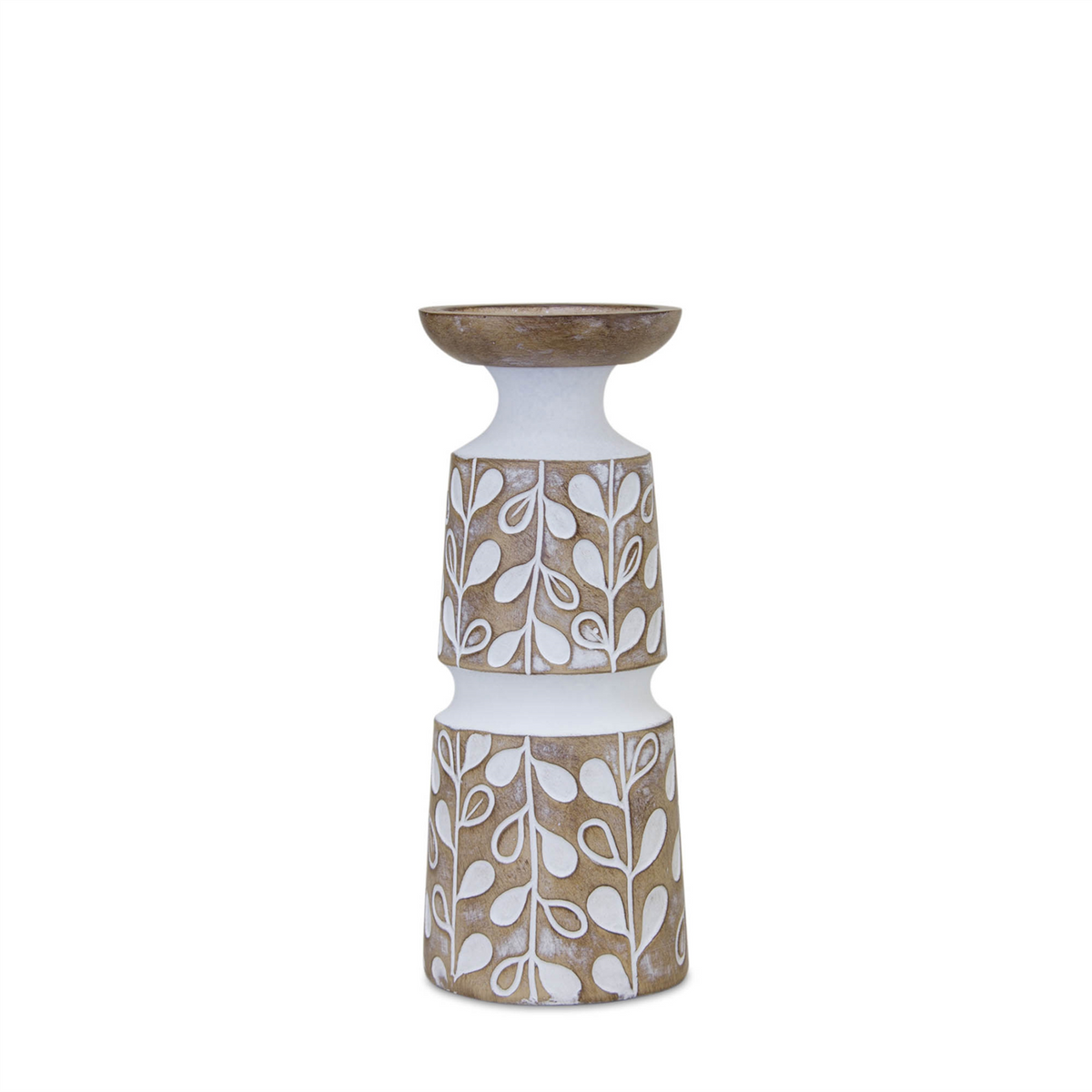 Leaf Pattern Candle Holder with Wood Design (Set of 3) -Ship Only
