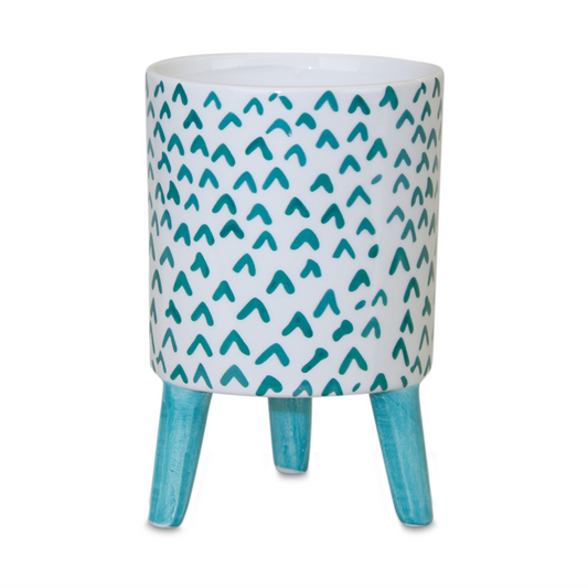 Blue Patterned Pot with Legs (Set of 2) -Ship Only