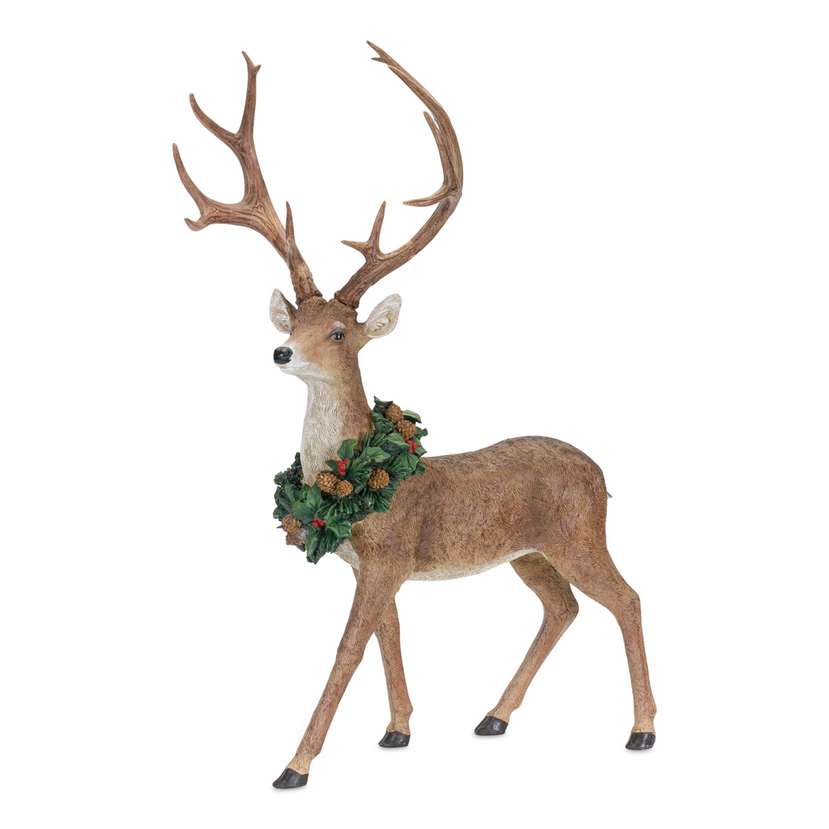 Holiday Standing Deer Figurine with Wreath Accent (Set of 2) -Ship Only