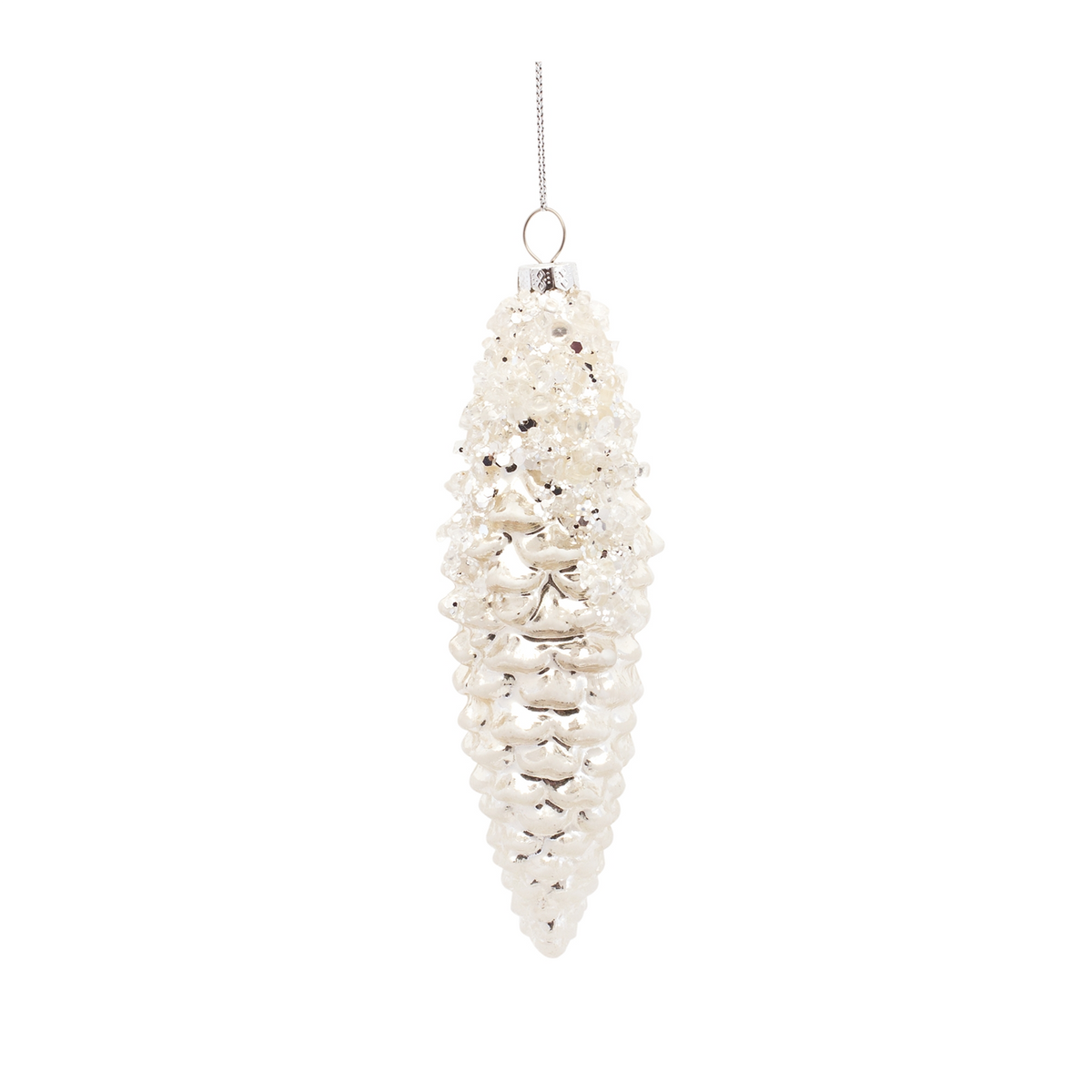 White Frosted Pinecone Drop Ornament (Set of 12) -Ship Only