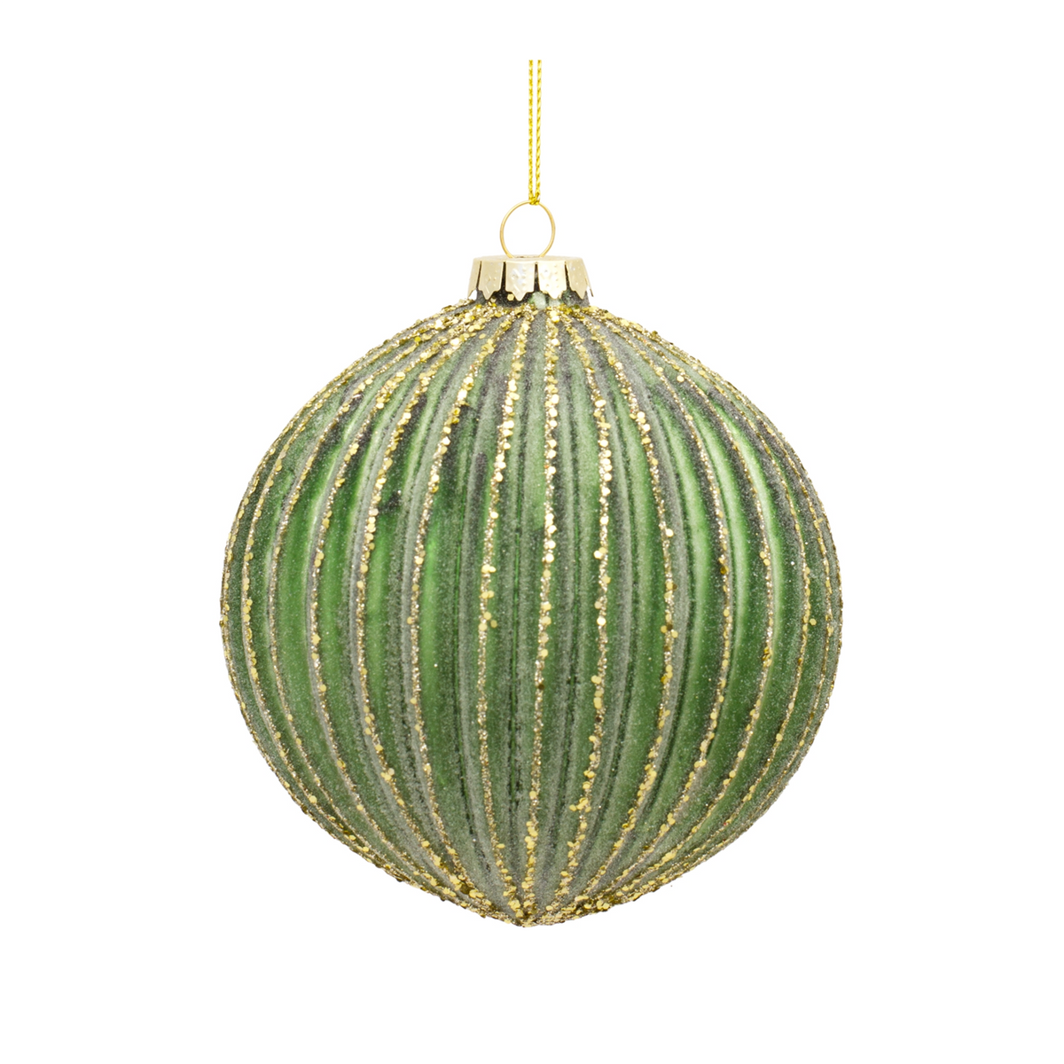 Ribbed Glass Ornament with Gold Accent (Set of 6) -Ship Only