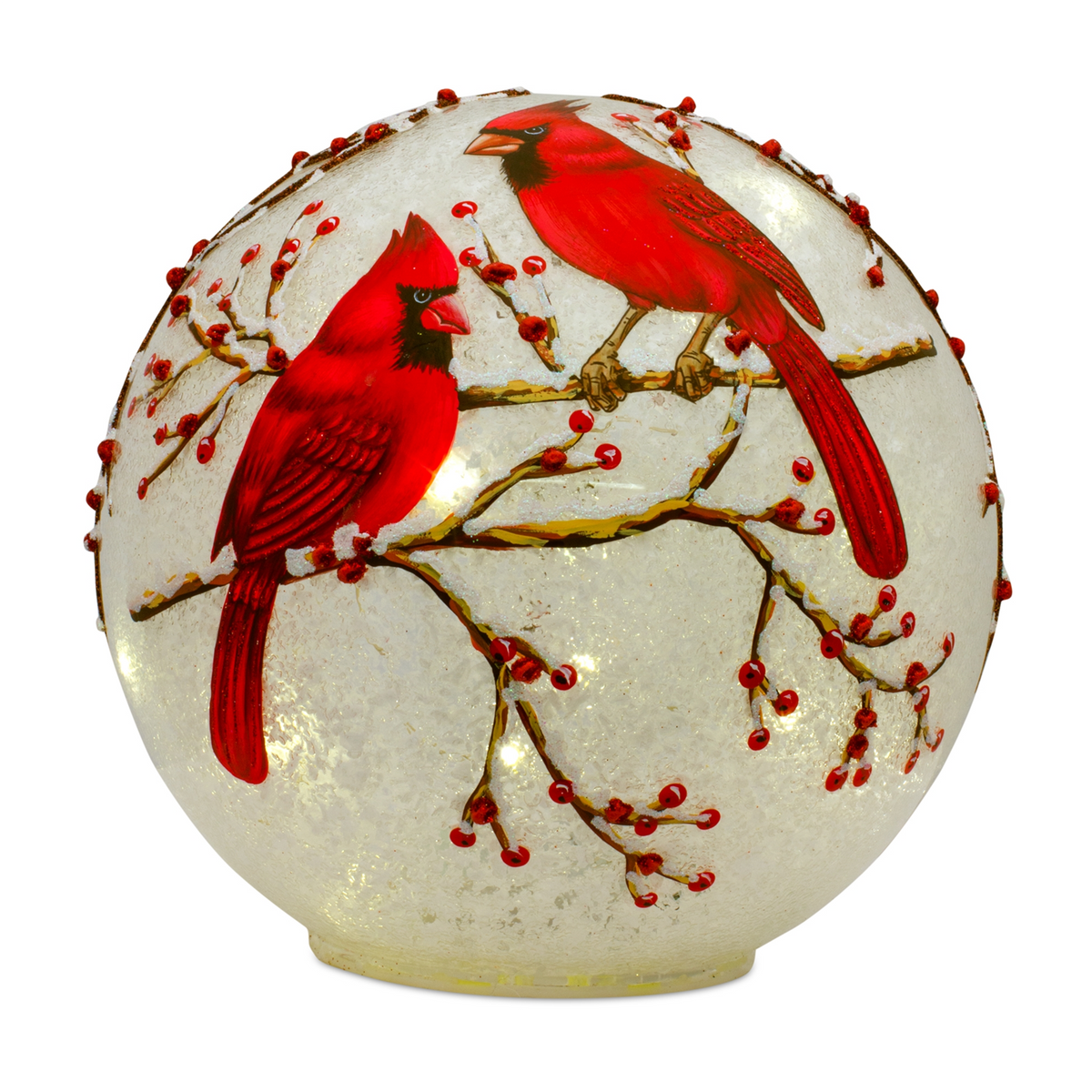 LED Frosted Cardinal Orb with Berry Branch Design (Set of 3) -Ship Only