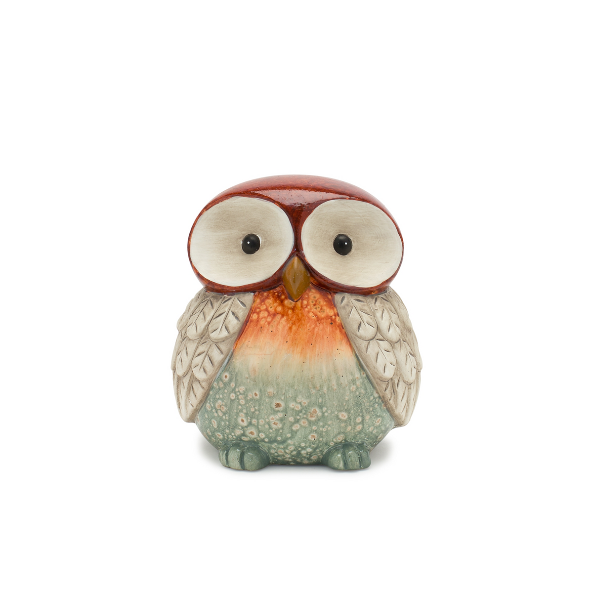 Terra Cotta Owl Figurine with Glazed Accents (Set of 2) -Ship Only