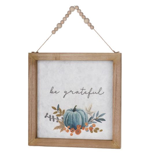 Wood Beaded Hanging Harvest Grateful Thankful Sentiment (Set of 2) -Ship Only
