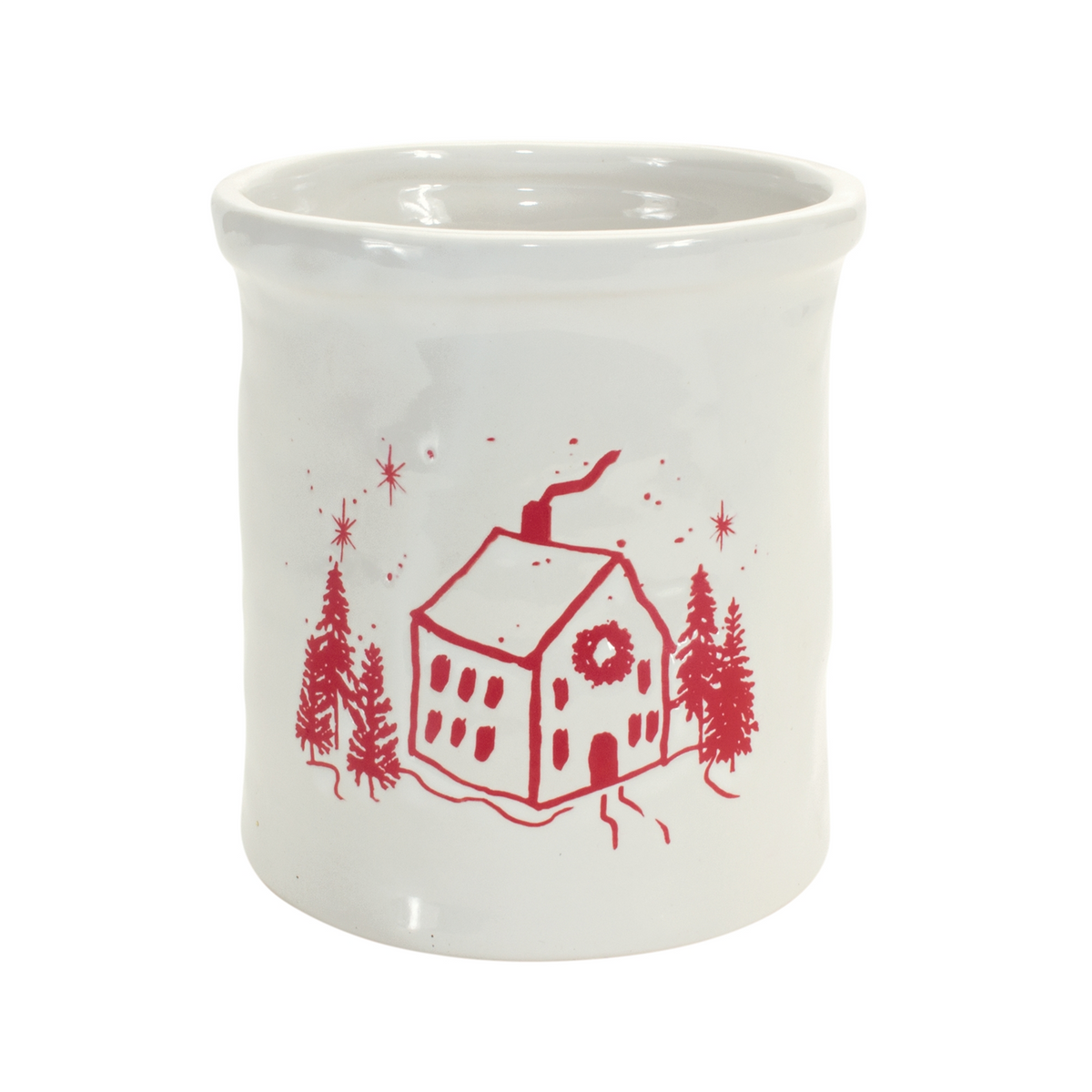 Ceramic Crock with Snowy House Scene (Set of 4) -Ship Only