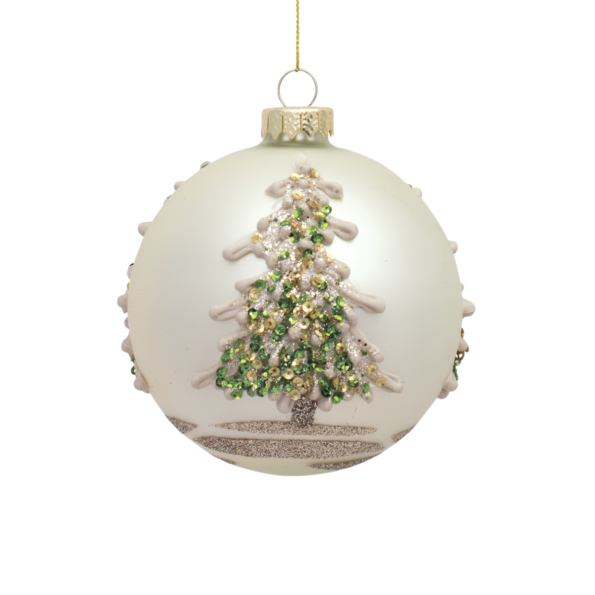 Painted Snowy Pine Tree Ball Ornament (Set of 6) -Ship Only