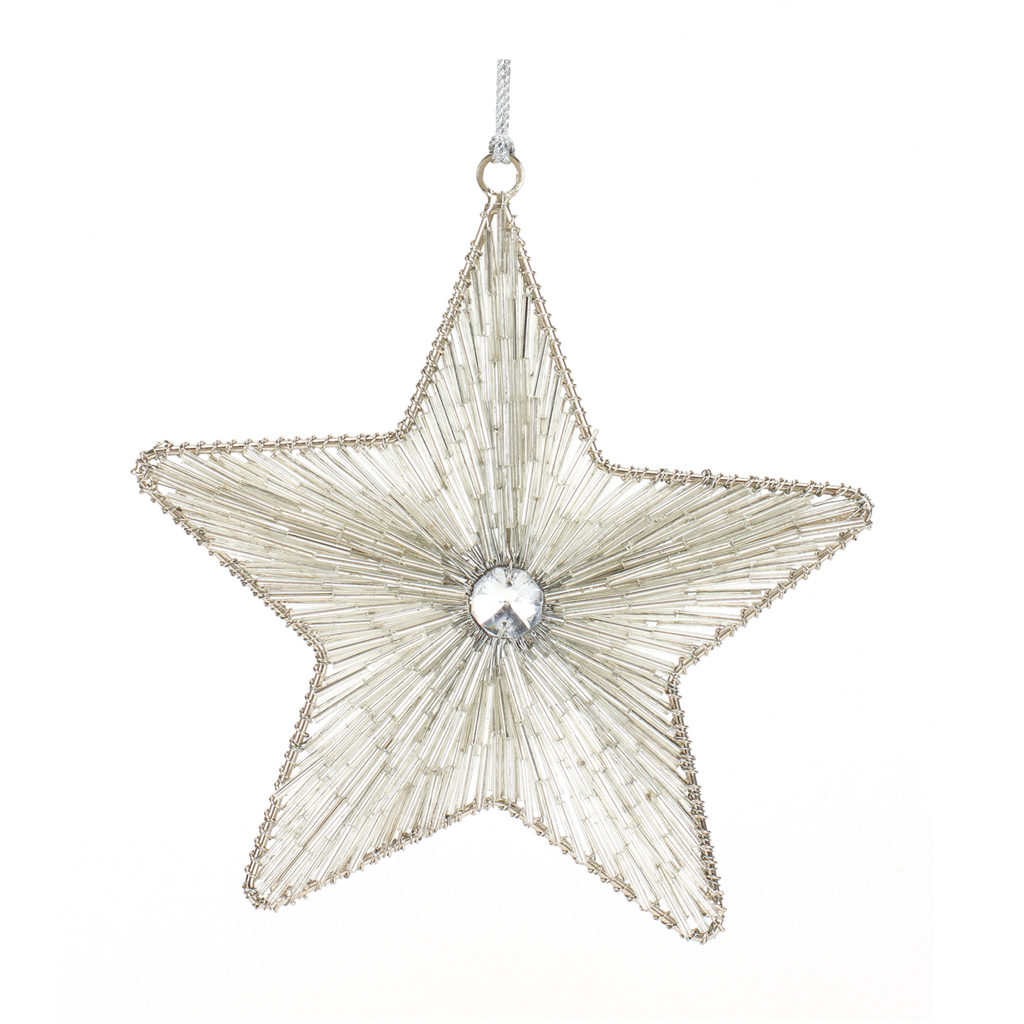 Silver Beaded Metal Star Ornament (Set of 12) -Ship Only