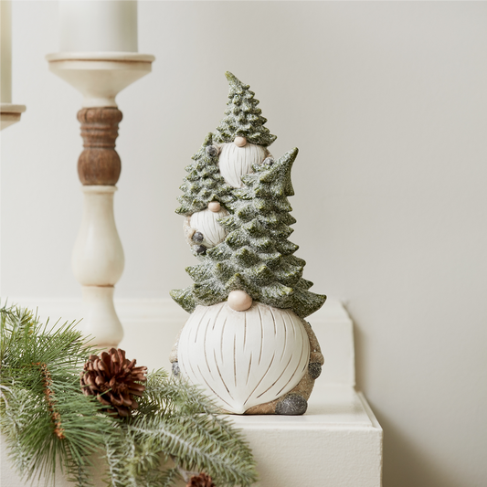 Stone Holiday Gnome Stack with Pine Tree Hat (Set of 2) -Ship Only