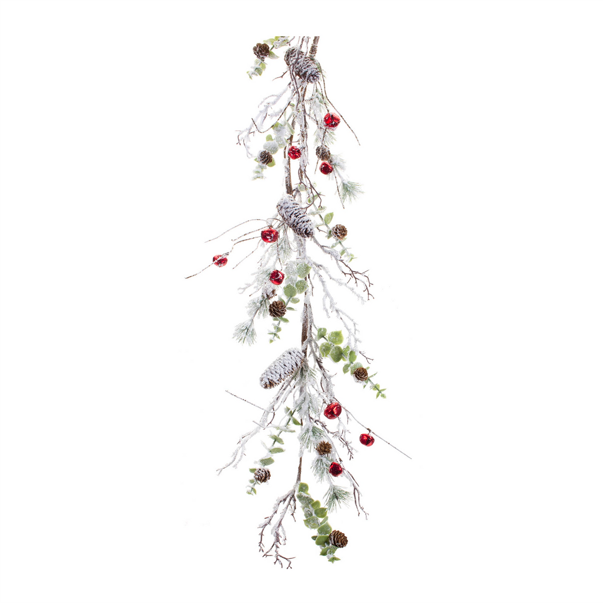 Snowy Flocked Twig Pine Garland with Sleigh Bells (Set of 2) -Ship Only