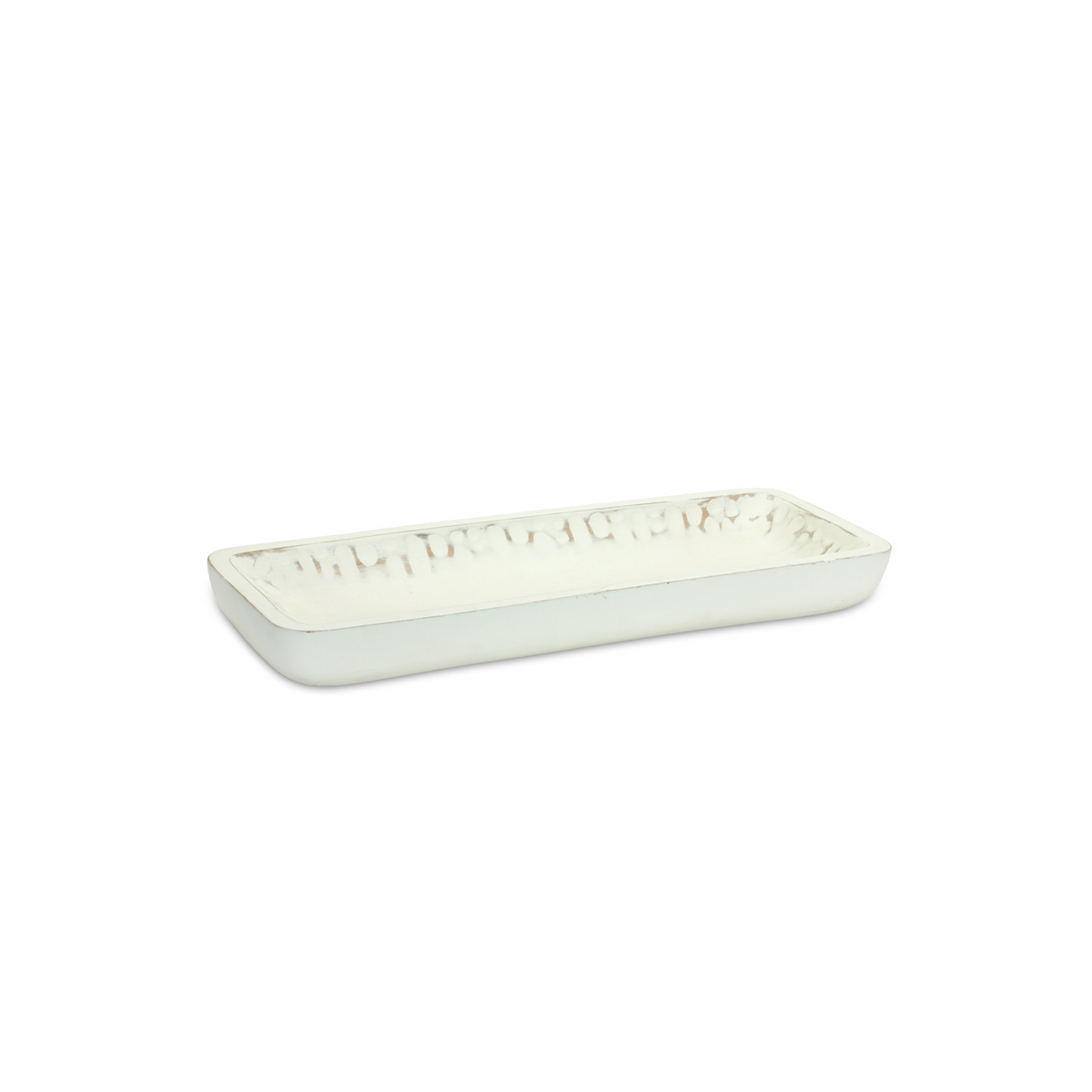 White Washed Mango Wood Dough Bowl Tray (Set of 2) -Ship Only